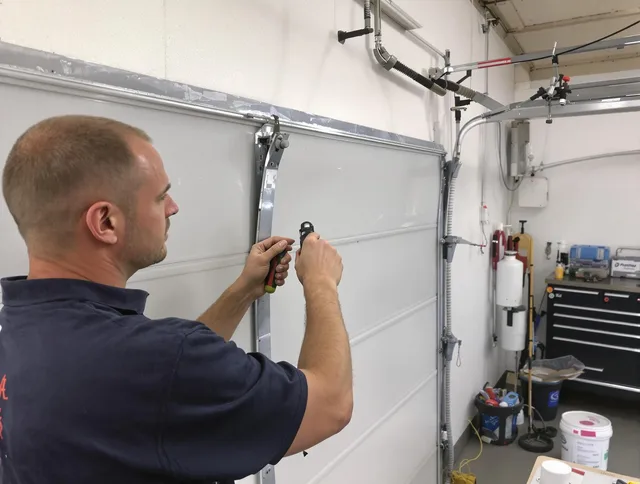 Before and after garage door dent repair by Lehigh Acres Garage Door Repair in Lehigh Acres