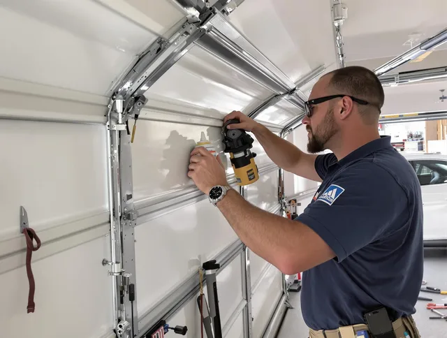 Lehigh Acres Garage Door Repair technician quieting a noisy garage door in Lehigh Acres