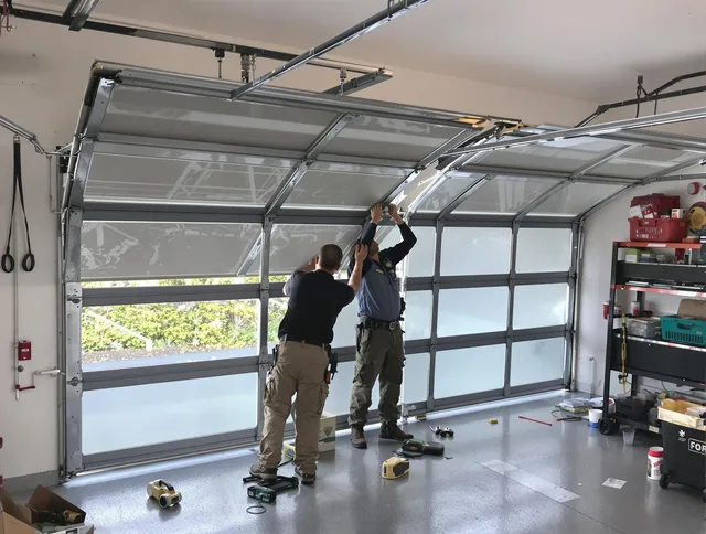 Lehigh Acres Garage Door Repair expert performing precise panel replacement on Lehigh Acres garage door